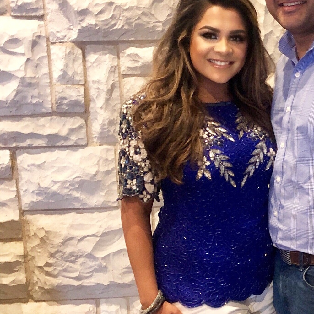 Stenay vintage blue white silver sequin beaded top